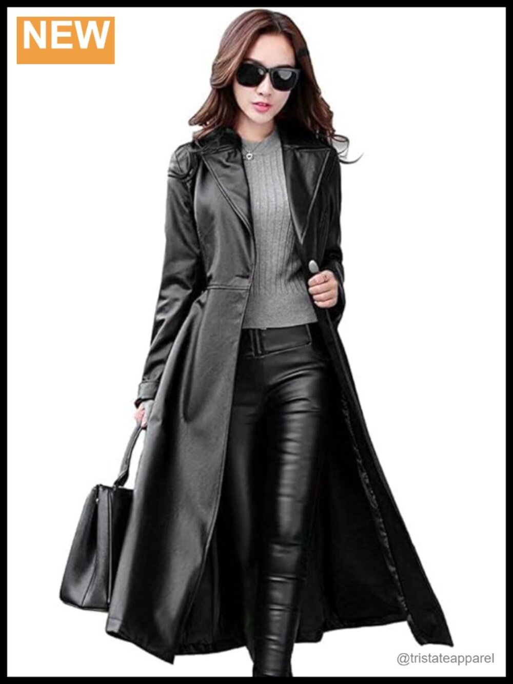 Genuine Lambskin Leather Trench Coat Full Length Belted Women Long Overcoat